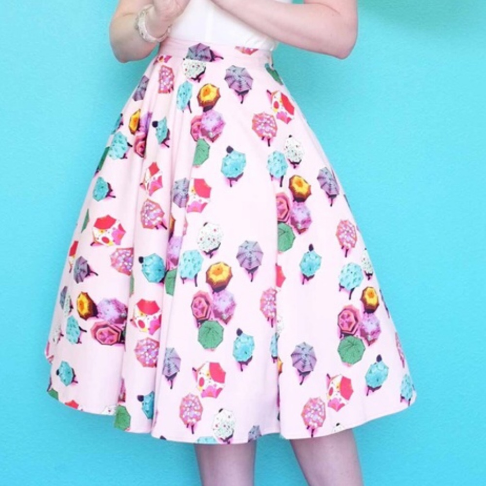 Tatyana umbrella print swing skirt.